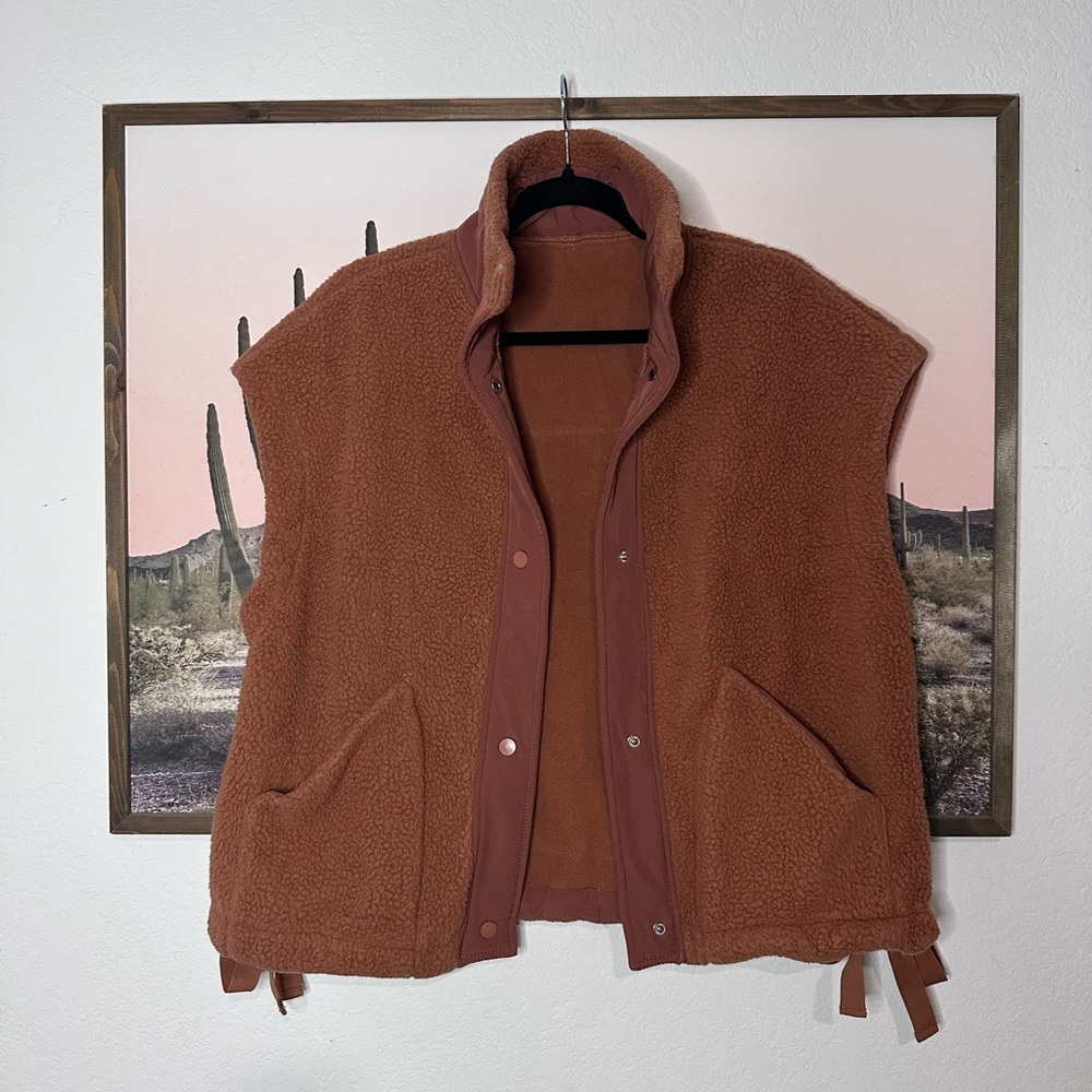 Oversized Burnt Orange Fleece Vest